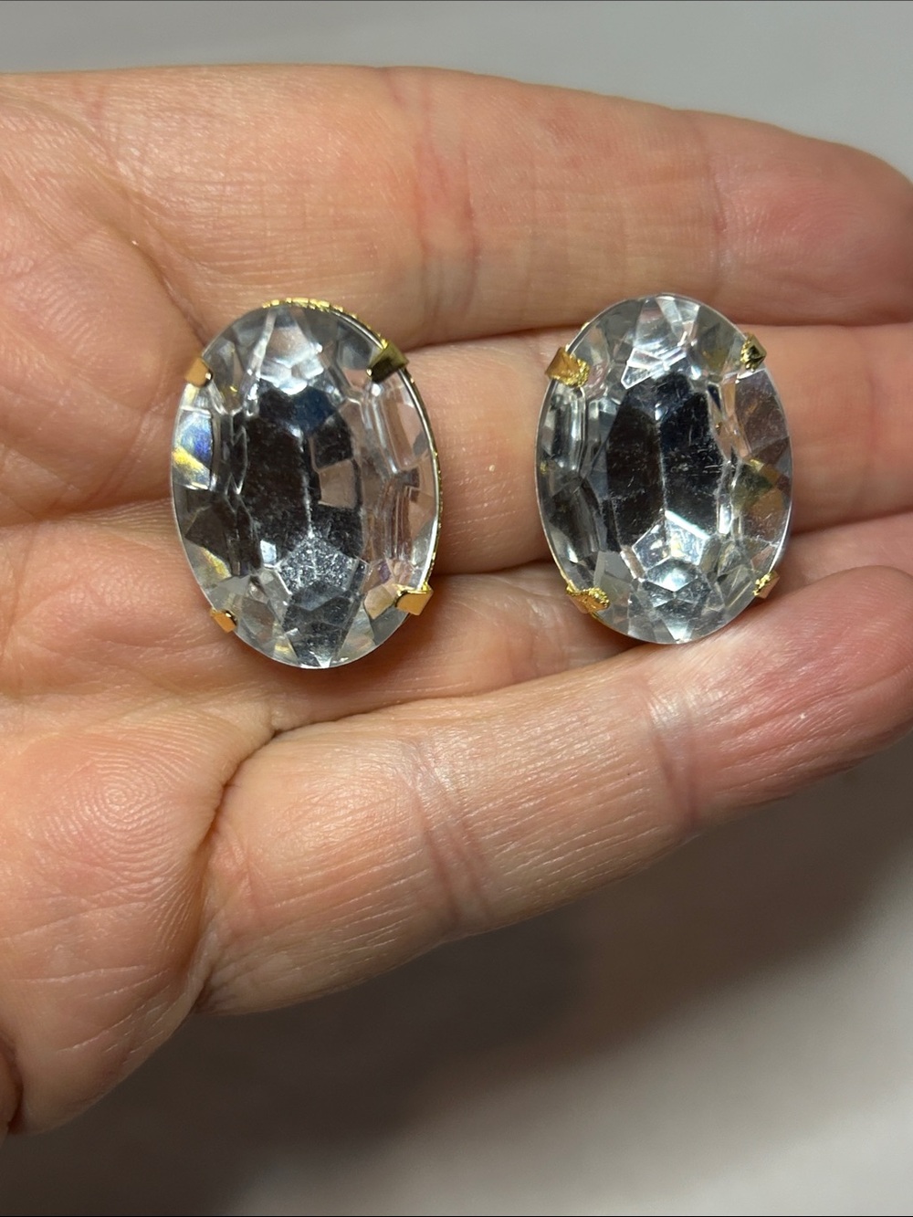 Clear Crystal Oval Clip-on Earrings - Unbranded